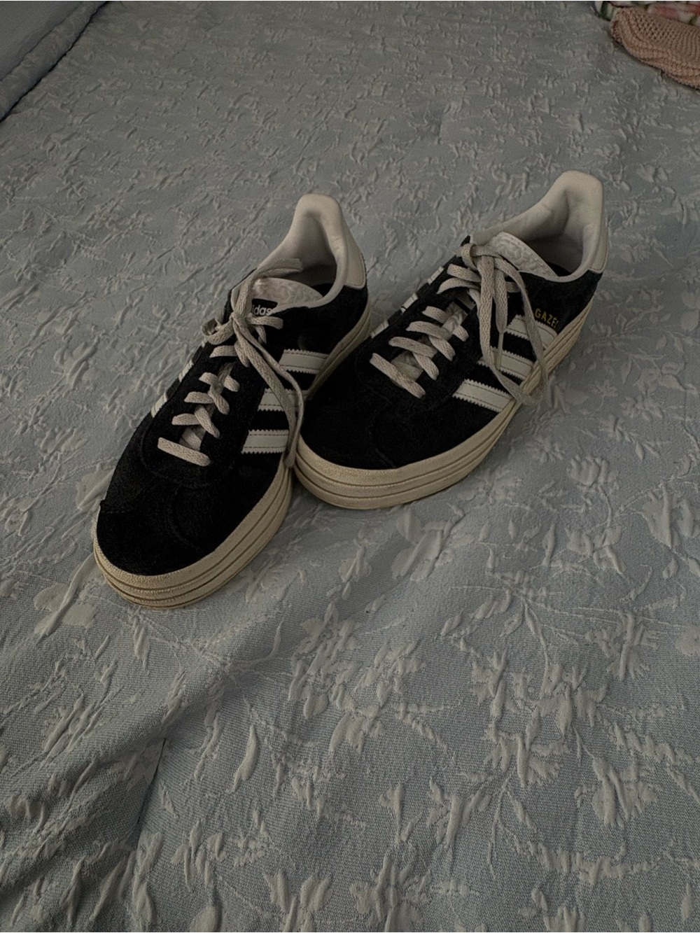 adidas Black Suede Platform Sneakers with Cream Accents